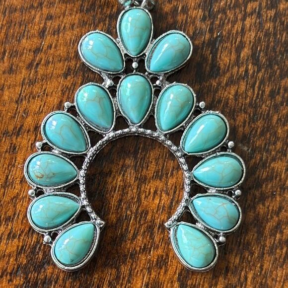 Zuni Style Half-Moon Earrings, Turquoise Accents, 2.5” Drop, Western Cluster - Picture 5 of 8